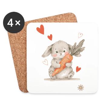 Bunny Carrot Hearts Cute Forest Creatures - Coasters (set of 4) - white - Front