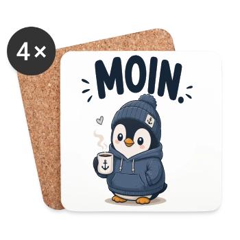 Pinguin im Hoodie mit Kaffee - Untersetzer (4er-Set) - Weiß - Vorne