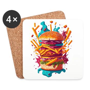Explosiver PopArt Burger - Untersetzer (4er-Set) - Weiß - Vorne