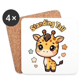 Petite girafe mignonne - Debout droit - Dessous de verre (lot de 4) - blanc - Devant
