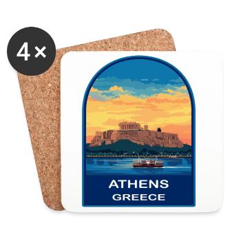 Athen Griechenland Akropolis Retro Sonnenuntergang Reiseabzeichen - Untersetzer (4er-Set) - Weiß - Vorne