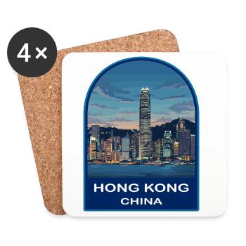 Hongkonger Skyline Victoria Harbour Retro-Abzeichen - Untersetzer (4er-Set) - Weiß - Vorne
