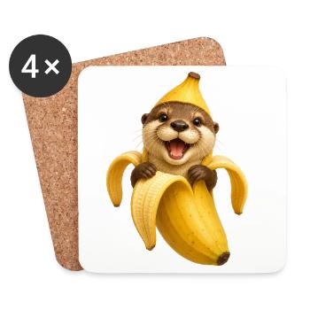 Loutre dans banane, motif drôle d’animal avec motif fruité - Dessous de verre (lot de 4) - blanc - Devant