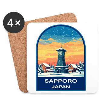 Sapporo Clock Tower Japan Winter Retro Badge - Coasters (set of 4) - white - Front