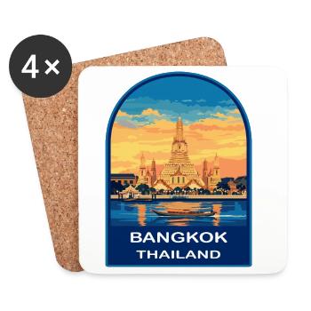 Bangkok Wat Arun Thaïlande Voyage Rétro Sunset Badg - Dessous de verre (lot de 4) - blanc - Devant