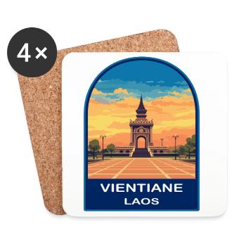 Vientiane Laos Patuxai Monument Retro Sonnenuntergangsabzeichen - Untersetzer (4er-Set) - Weiß - Vorne