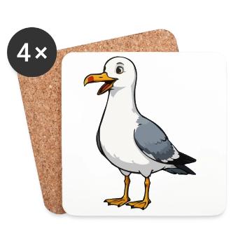 Illustration de bande dessinée de mouette - Dessous de verre (lot de 4) - blanc - Devant