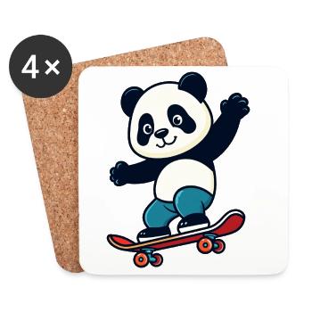 Cute Panda Riding Skateboard Cartoon Animal Mascot - Untersetzer (4er-Set) - Weiß - Vorne
