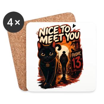 Enchanté de vous rencontrer Black cat vendredi 13 - Dessous de verre (lot de 4) - blanc - Devant