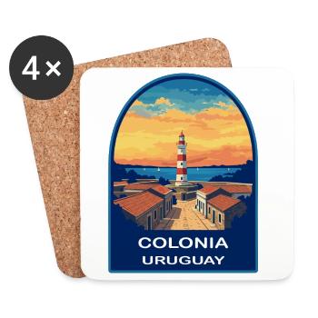Colonia Uruguay Lighthouse Retro Sunset Badge - Coasters (set of 4) - white - Front