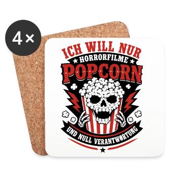 Ich Will Nur Popcorn Horror Design - Untersetzer (4er-Set) - Weiß - Vorne