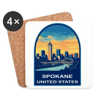 Badge Retro Sunset Skyline de Spokane, Washington - Dessous de verre (lot de 4) - blanc - Devant