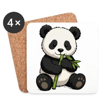 Kuschelpanda mit Bambus - Untersetzer (4er-Set) - Weiß - Vorne