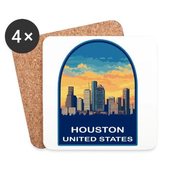 Houston Texas Skyline Retro Sonnenuntergangs-Reiseabzeichen - Untersetzer (4er-Set) - Weiß - Vorne
