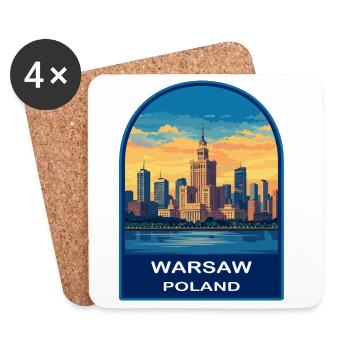Warsaw Palace of Culture Retro Sunset Travel Badge - Coasters (set of 4) - white - Front