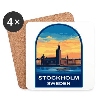 Stockholm, Schweden Rathaus Waterfront Retro-Abzeichen - Untersetzer (4er-Set) - Weiß - Vorne