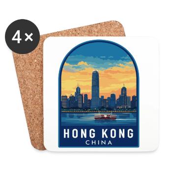 Hong Kong Star Ferry Skyline Retro Sunset Badge - Coasters (set of 4) - white - Front