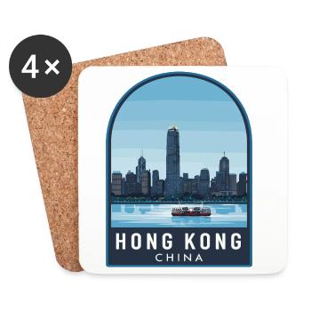 Hong Kong Skyline Star Ferry Retro Blue Sky Badge - Coasters (set of 4) - white - Front