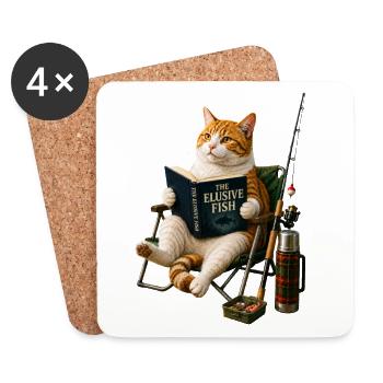 Chat pêcheur - Dessous de verre (lot de 4) - blanc - Devant