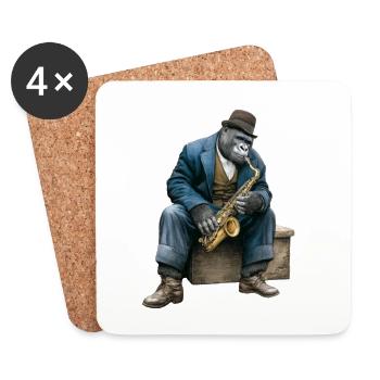Gorille élégant en musicien de jazz au saxophone - Dessous de verre (lot de 4) - blanc - Devant