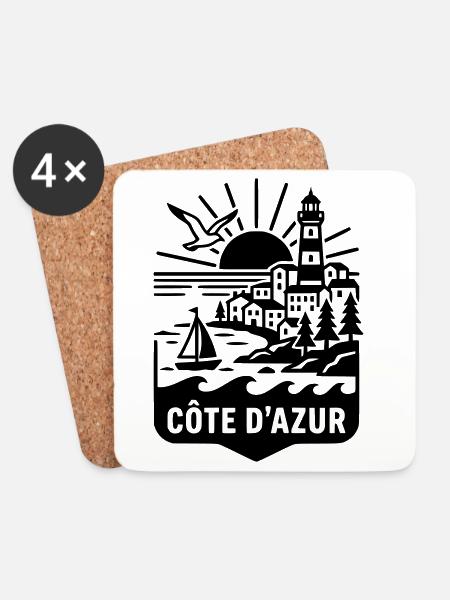 Côte d'Azur Silhouette Meer & Leuchtturm - Untersetzer (4er-Set) - Weiß