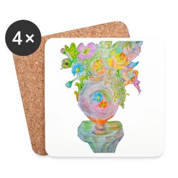 Vase a fleures - Dessous de verre (lot de 4) - blanc - Devant