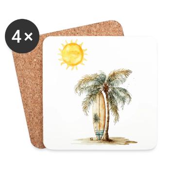 Sunlit Palm Surfboard Scene - Coasters (set of 4) - white - Front