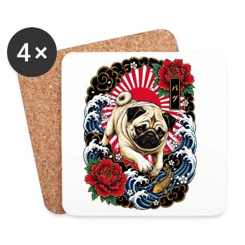 Mops im japanischen Irezumi Tattoo Stil - Untersetzer (4er-Set) - Weiß - Vorne