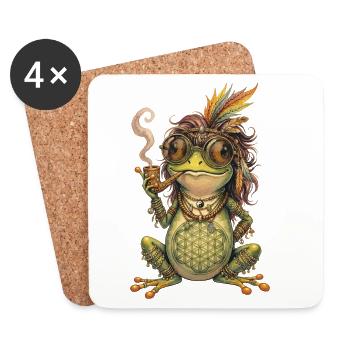 Aquarelle : Grenouille bohème avec pipe et plumes - Dessous de verre (lot de 4) - blanc - Devant