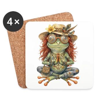 Motif aquarelle : Grenouille bohème méditatrice - Dessous de verre (lot de 4) - blanc - Devant