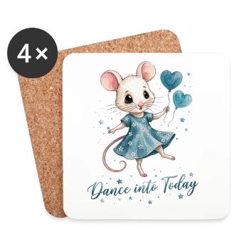 Dancing Mouse with Heart Balloons - Coasters (set of 4) - white - Front