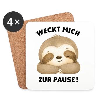Weckt mich zur Pause Faultier - Untersetzer (4er-Set) - Weiß - Vorne