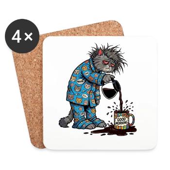 Bonjour Chat - Dessous de verre (lot de 4) - blanc - Devant