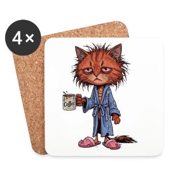 Chat Café Fatigué - Dessous de verre (lot de 4) - blanc - Devant