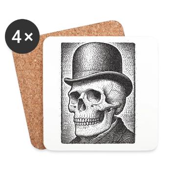 Crâne avec chapeau melon - Dessous de verre (lot de 4) - blanc - Devant