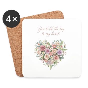 Floral key to the heart - Coasters (set of 4) - white - Front