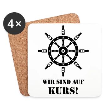 Wir Sind Auf Kurs! (Bier / Steuerrad / Black) - Untersetzer (4er-Set) - Weiß - Vorne