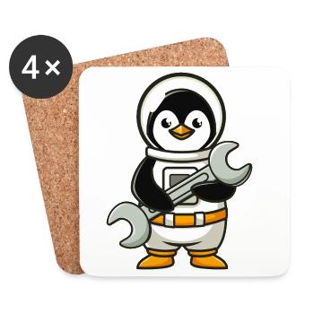 Astronaute Pingouin avec une clé à molette - Dessous de verre (lot de 4) - blanc - Devant