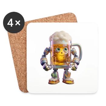 Chope de bière robot avec un visage heureux - Dessous de verre (lot de 4) - blanc - Devant