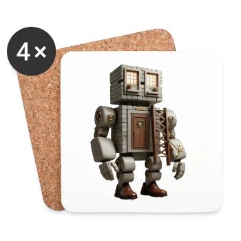 Brickhouse Bot with Door and Ladder - Coasters (set of 4) - white - Front