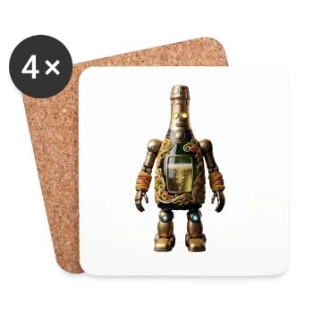 Robot bouteille dorée avec filigrane - Dessous de verre (lot de 4) - blanc - Devant