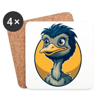 Emu Kawaii Maskottchen-Cartoon-Charakter-Clipart-Logo - Untersetzer (4er-Set) - Weiß - Vorne