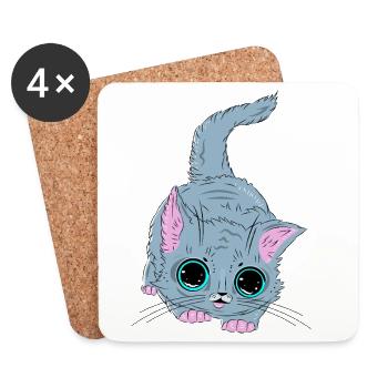Chaton gris aux yeux néon - Dessous de verre (lot de 4) - blanc - Devant