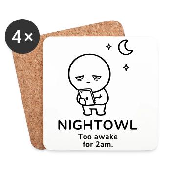 Nightowl – Too Awake | Late Night Mood - Coasters (set of 4) - white - Front