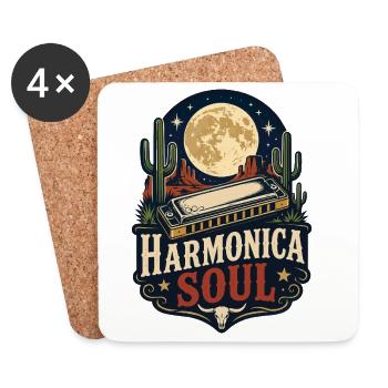 Instrument : Harmonica, musique western soul - Dessous de verre (lot de 4) - blanc - Devant