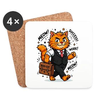  Fleißiger Business-Kater mit Aktentasche - Untersetzer (4er-Set) - Weiß - Vorne