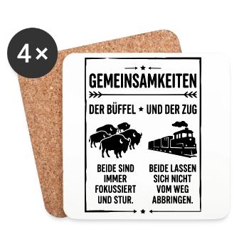 Büffel und Zug - Untersetzer (4er-Set) - Weiß - Vorne
