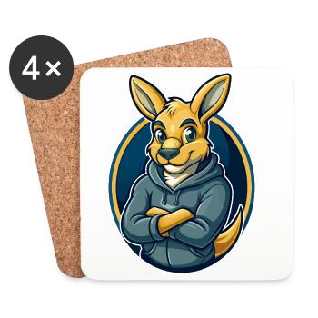 Kangaroo Kawaii mascotte dessin animé Clipart Logo Badge - Dessous de verre (lot de 4) - blanc - Devant