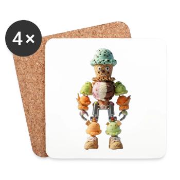 Gelato Scoop Robot Waffle Mecha - Coasters (set of 4) - white - Front