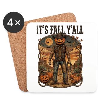 It’s Fall Y’all Pumpkin Cowboy Western Design - Coasters (set of 4) - white - Front
